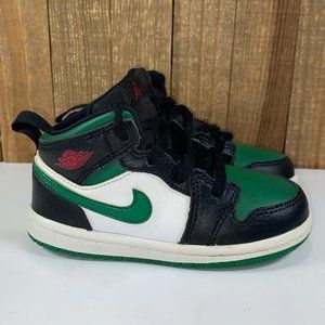 Jordan 1 Mid Pine Green Toddler 8C Shoes Black White Shoes Athletic Sneakers